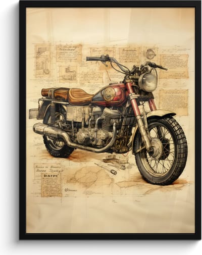 Poster in lijst - Fotolijst 60x80 cm - Posters - Vintage - Motor - Papier - Voertuig - Posterlijst zwart - Decoratie - Wanddecoratie woonkamer - Muurdecoratie slaapkamer