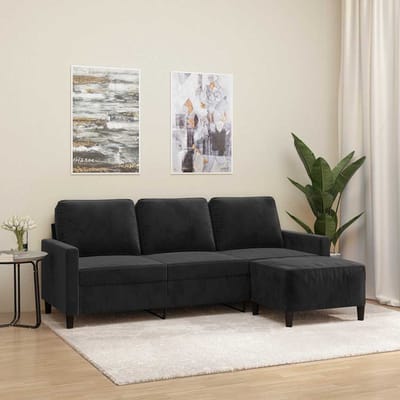 vidaXL - Driezitsbank - met - voetenbank - 180 - cm - fluweel - zwart