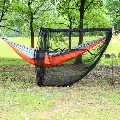 Afneembare Push-pull 360-graden anti-muggen hangmat met gaashoes Buitenhangmat met muskietennet Beschermhoes Opbergruimte single mosquito cover black