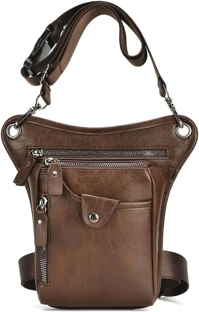 1 Vintage leren heuptas - 15×4×23 mm - Unisex - Geschikt voor fietsen, buitensporten, wandelen en kamperen - Bruin