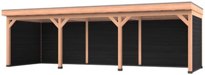 Douglas overkapping, 900 x 300, met zwarte achterwand en twee zijwanden, Westwood Comfort Premium