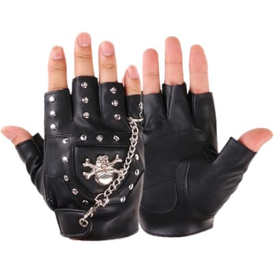 Gants en cuir demi-doigt de danse de rue pour hommes, Gants punk à rivets pour boîte de nuit, pole dance, performance de danse One Size beige