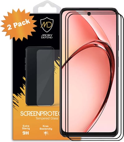 2-Pack MobyDefend Screenprotectors - Geschikt voor Oppo A60 5G - Screensavers Met Zwarte Randen - Gehard Glas