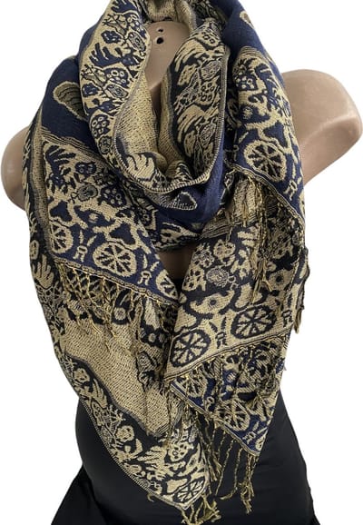 Sjaal herfst/winter met vlinders afbeelding F23-6 168/68CM donkerblauw