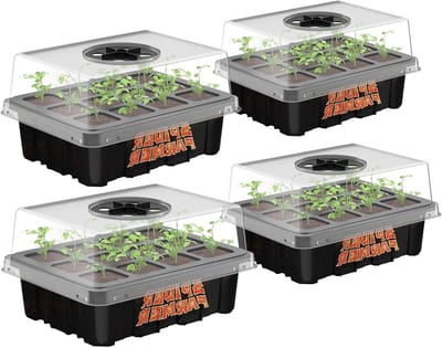 Indoor Kweektray Set van 4 met 12 Cellen, Mini Kweekkit, Kweekpotten met Geventileerde Deksel voor Zaadkieming en Planten Groei