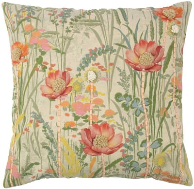 kussen geborduurd wilde bloemen roze klaproos 60x60cm