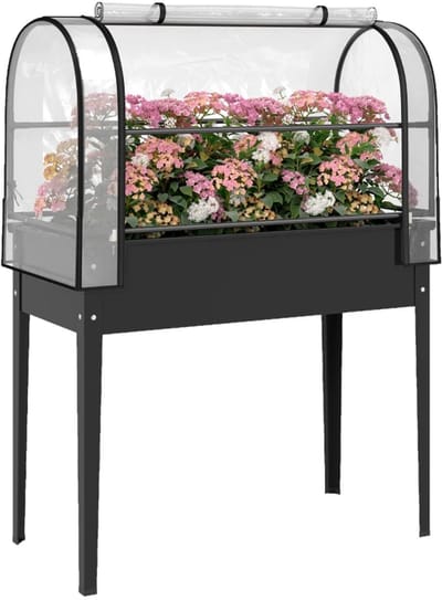 Grote Plantenbak - Verhoogd Tuinbed met Kasopzetstuk & Deur met Ritssluiting - Bloembak - Plantenbed - Kweekbak - Moestuinbak - voor Buiten, Terras, Tuin & Balkon - voor Groenten, Bloemen & Kruiden - 100 x 49 x 136 cm - Zwart