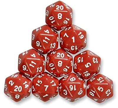 10 polyhedrale W20 dobbelstenen voor rollenspellen - Rood
