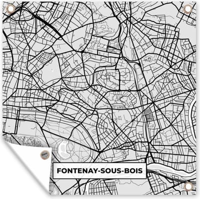 Tuin poster Plattegrond - Fontenay-sous-Bois - Stadskaart - Kaart - Frankrijk - 200x200 cm - Tuindoek