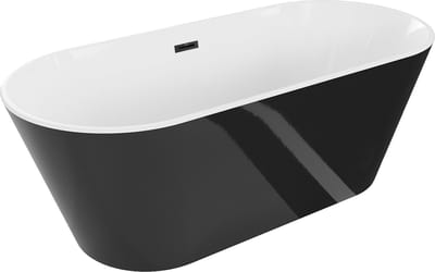 Mexen Flavia vrijstaande badkuip 150 x 75 , wit/zwart, zwarte overloop - 54031507575-70