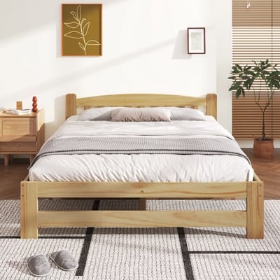 Tatami bed 140x200 cm - tweepersoonsbed met hoofdeinde en lattenbodem - houtkleur - zonder matras