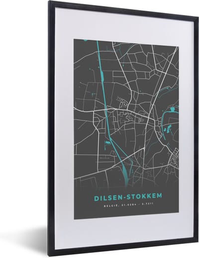 Fotolijst incl. Poster - Stadskaart – Grijs - Kaart – Dilsen Stokkem – België – Plattegrond - 40x60 cm - Posterlijst