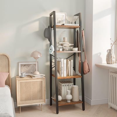 Dailygoods - YMYNY 4 Tier Ladder Boekenplank, Hoogte 125 cm Boekenkast, Vrijstaande Opslag Organizer Planken, Rekken Unit voor Woonkamer Slaapkamer, Keuken, Plant Stand, Industrieel, Rustiek Bruin HBC024H