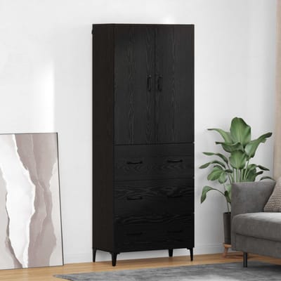 vidaXL Highboard Zwart Eiken 69,5 x 34 x 180 cm Bewerkt hout