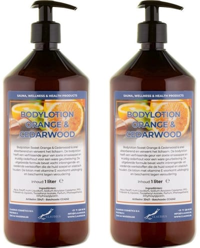 Bodylotion Sweet Orange & Cedarwood 1 Liter - met gratis pomp - set van 2 stuks