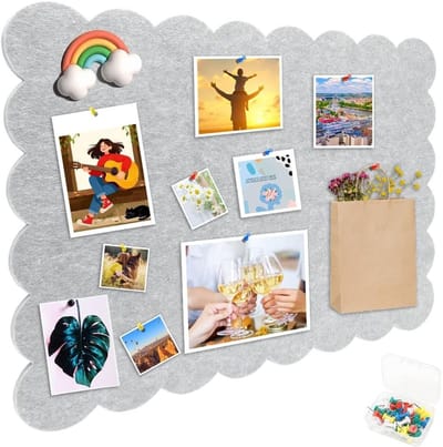 Opvouwbaar decoratief vilten prikbord 60 x 40 cm, zelfklevend notitiebord voor kantoor, keuken en kinderkamer, inclusief spelden (rookgrijs)