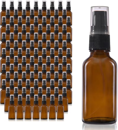 Oputec 143 x 30ml pompflessen – bruine glazen crèmespender & lotionspender – navulbaar & herbruikbaar – dicht & reisvriendelijk