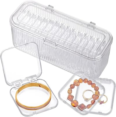 Duidelijke sieradenbox van kunststof met 14 anti-tarnish organizers voor het opbergen van armbanden, oorbellen, ringen en kettingen