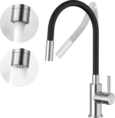 CECIPA max Keukenkraan chroom/zwart - Keukenkraan met flexibele uitloop - 2 Waterafvoermodi - KeukenMengkraan - Flexibele Slang