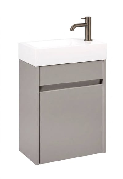 Saqu Florence fonteinmeubel mat greige incl. fontein en gunmetal kraan rechts