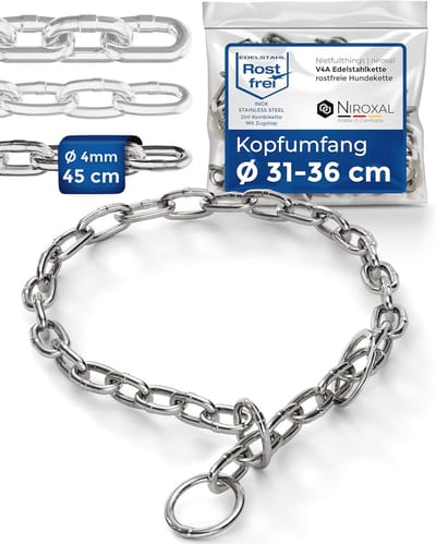Roestvrijstalen hondenhalsband met trekstop - Korte schakels, 4 mm dik, 45 cm