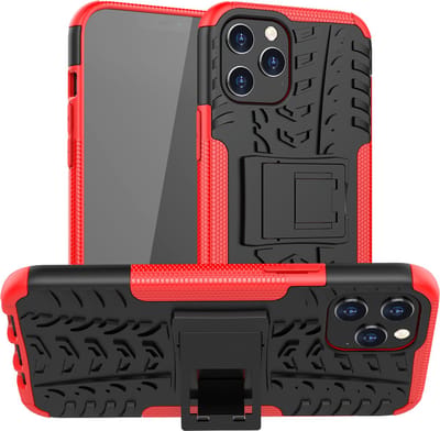 Peachy Shockproof kickstand anti-slip kunststof en TPU hoesje geschikt voor iPhone 12 Pro Max - rood