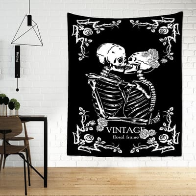 Skull Reaper Wandtapijt Muurhanger Psychedelische Hekserij Hippie Tapiz Tarot Slaapzaal Kamer Huisdecoratie 95x70cm white