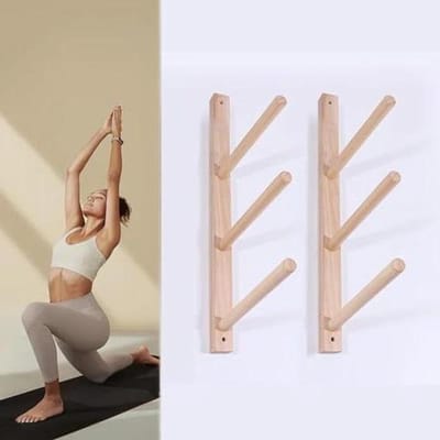 Houten Mat Houder - Verticale Standaard - Yoga Opslag - Ruimtebesparend Ontwerp - Tot 158 cm - Houtkleur