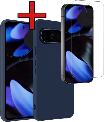 Hoesje - Met Screenprotector - Geschikt voor Google Pixel 10 Pro - Sterk & Shockproof - Telefoon Hoes - Back Cover - Siliconen Case - Telefoonhoes - Donkerblauw