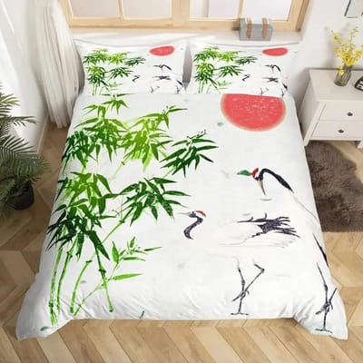 Bamboe Dekbedovertrek Set Bamboe Takken Beddengoed Set Boom Print Dekbedovertrek Luxe Retro Bloemenstijl Dekbedovertrek Queen Size 200X230cm-3pcs