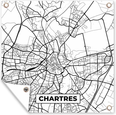 Tuin poster Stadskaart – Frankrijk – Chartres - Kaart – Plattegrond - Zwart wit - 200x200 cm - Tuindoek