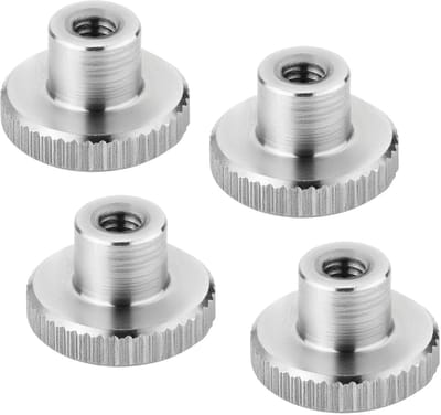 Set van 4 SOTECH kartelmoeren M4, roestvrij staal V2A (SS304), hoge vorm, DIN 466, metrische kartelmoeren met gekartelde zijkanten.