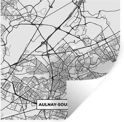 Muurstickers - Sticker Folie - Aulnay-sous-Bois - Plattegrond - Frankrijk - Kaart - Stadskaart - 100x100 cm - Plakfolie - Muurstickers Kinderkamer - Zelfklevend Behang XXL - Zelfklevend behangpapier - Stickerfolie