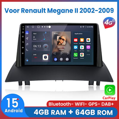 Awesafe 8-Core V1PRO 4+64GB Autoradio - Geschikt Voor Renault Megane II 2002 t/m 2009 - Draadloze Carplay Android Auto - Touchscreen - GPS Navigatie 4G WiFi - Bluetooth Radio - Ondersteuning invoegen 4G SIM - 2002 2003 2004 2005 2006 2007 2008 2009
