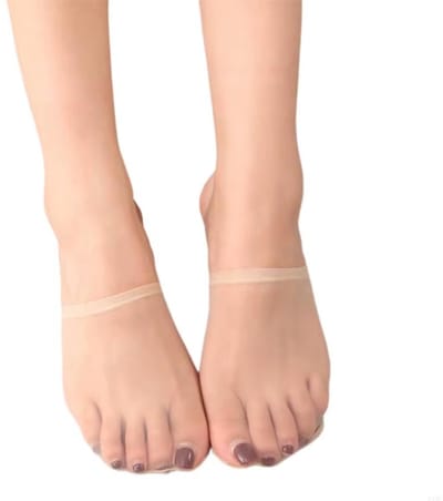 Dames Halve Sokken – Transparante Mesh Teentop, Onzichtbare No-Show Sokken, Enkel Sokken, Perfect Cadeau - Beige