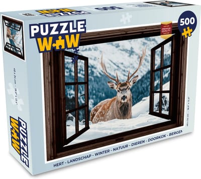 Puzzel Hert - Landschap - Winter - Natuur - Dieren - Doorkijk - Bergen - Legpuzzel - Puzzel 500 stukjes