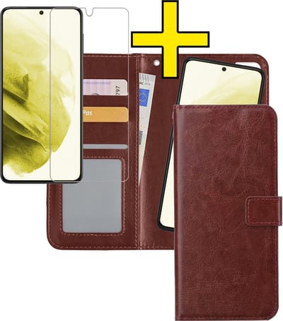 Hoesje - 2 in 1 - Geschikt voor Samsung Galaxy S21 Plus - Met Screenprotector - En Uitneembare Hard Cover - Bookcase - Wallet Case - Met Pasjeshouder - Book Case - Uitneembaar - Pashouder - Kunstleer - Telefoonhoesjes - Bruin