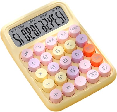 Mechanische Rekenmachine - Bureau Calculator - Dagelijkse Berekeningen - Verhoogd Groot Display - 16x11x2 cm - Geel