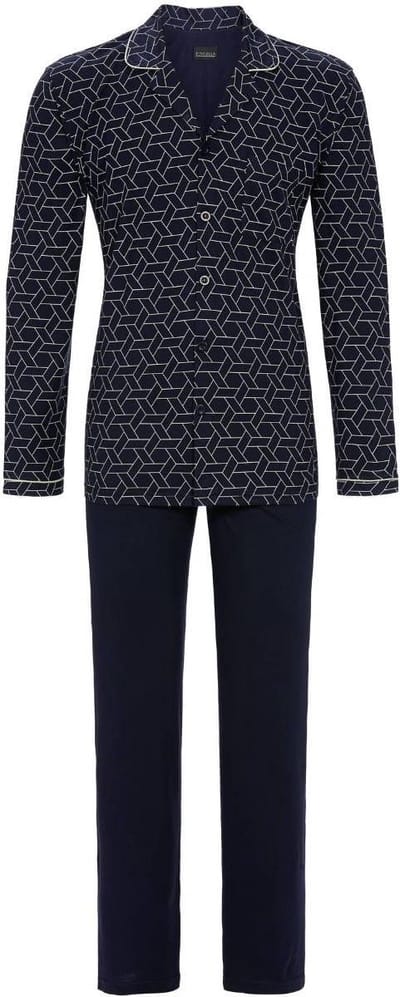 Donkerblauwe heren doorknooppyjama - Blauw - Maat - 58