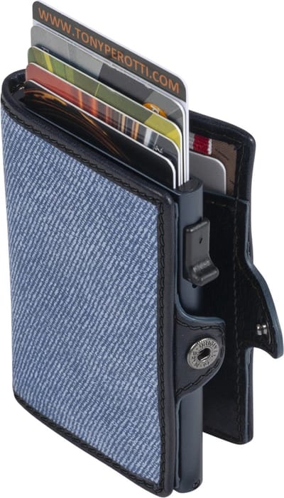 Tony Perotti Furbo Nappa leer in Jeans Stijl RFID Pasjeshouder met papiergeldvak VJ/CC/4000BL