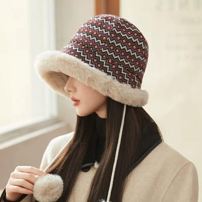 Bonnet tricoté pour femmes rétro hiver épais chaud et coupe-froid bonnets tricotés thermiques épaissis One Size rouge