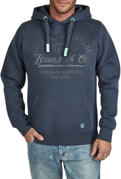riverso Heren trui RIVArmin regular fit Blauw S Volwassenen Warme Sweater met Vintage Print & Capuchon