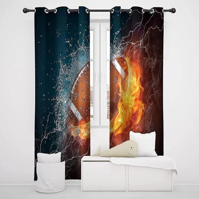 3D Voetbal Voetbal Basketbal Honkbal Gordijnen Patroon Voor Woonkamer Slaapkamer Keuken Kantoor Jaloezieën Raamgordijn Drapes W50xH130(CM)x2PCS-Grommet Top