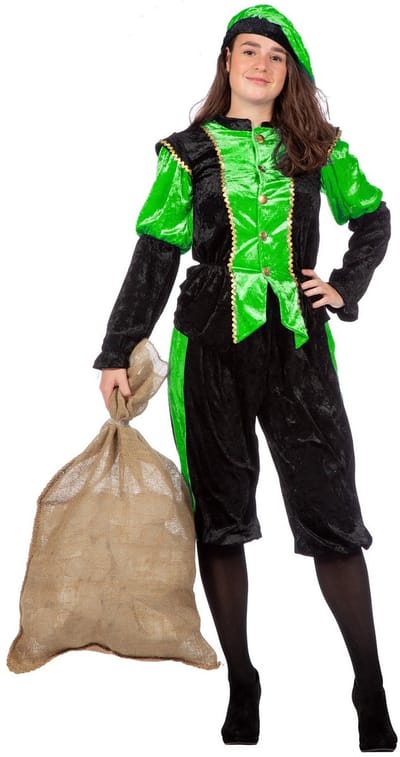 Wilbers & Wilbers - Pietenpakken - Groene Piet Pansamt Budget Kostuum - Groen, Zwart - Maat 38 - Carnavalskleding - Verkleedkleding