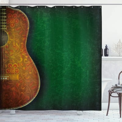 ABAKUHAUS Gitaar douchegordijn – Bloemenpatroon – 175 x 240 cm – Stof