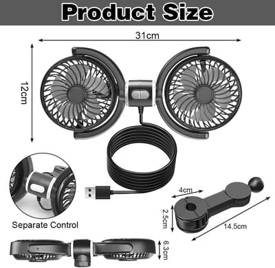 VHV - Autoventilator - usb autoventilator achterbank - USB oplaadbaar - voor auto, achterbank, camper
