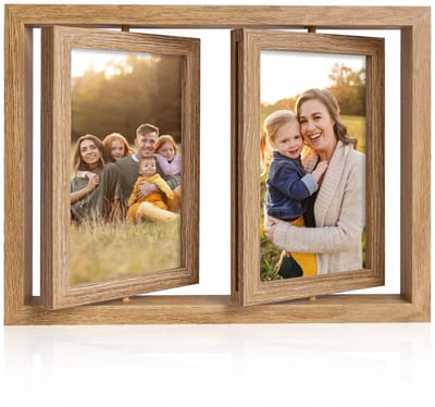 Dailygoods- Fotolijst 10 x 15 cm - Dubbelzijdig - Draaibaar 360 graden - Houten Lijst - Voor 4 Foto's - Geschikt voor Woonkamer/Slaapkamer/Kantoor - Fotohouder