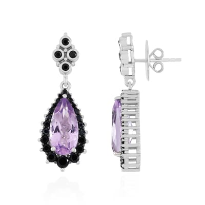Cavill - Lavendel Amethist Oorbellen 6.28 ct - Gerhodineerd 925 Sterling Zilver - Zwarte Spinel Rond - Elegante Druppelvorm - Dallas Prince Designs