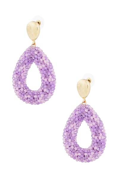 Oorbellen - Yehwang - Goud - Paars - Kralen - Statement oorbellen - Stainless steel sieraden