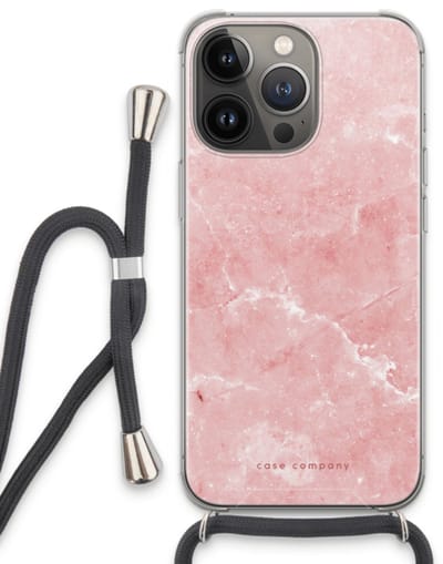 Case Company® - Hoesje met koord geschikt voor iPhone 13 Pro hoesje met Koord - Roze marmer - Telefoonhoesje met Zwart Koord - Bescherming aan alle Kanten en Over de Schermrand